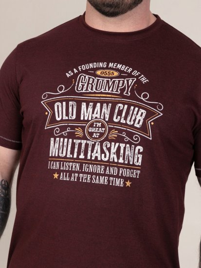 D555 Baldwin Grumpy Old Man Club Print Crew Neck T-shirt Burgundy/ Black Twist - Tricouri - Tricouri Bărbați Mărimi Mari