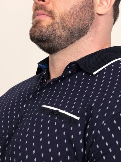 D555 Reid AOP Polo With Jacquard Collar, Pocket And Cuffs Albastru marin - Tricouri polo - Tricouri Polo Bărbați Mărimi Mari
