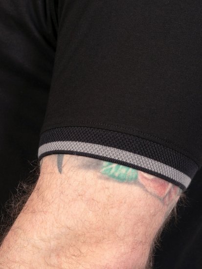 D555 Potts Jersey Polo With Jacquard Collar & Cuffs Negru - Tricouri polo - Tricouri Polo Bărbați Mărimi Mari