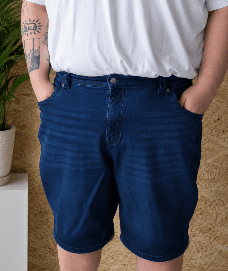 Kam Jeans Pepe Knitted Denim Shorts Random Mid Wash Blue - Pantaloni scurți - Pantaloni Scurți Mărimi mari Bărbați 
