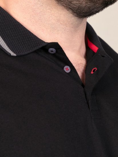D555 Potts Jersey Polo With Jacquard Collar & Cuffs Negru - Tricouri polo - Tricouri Polo Bărbați Mărimi Mari