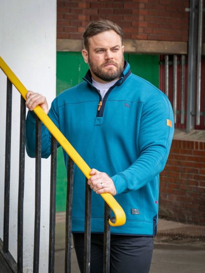 D555 Conway 1 1/4 Zip Neck Fleece Sweatshirt With Bear Logo Teal - Pulovere & hanorace - Pulovere & Hanorace Bărbați Mărimi Mari