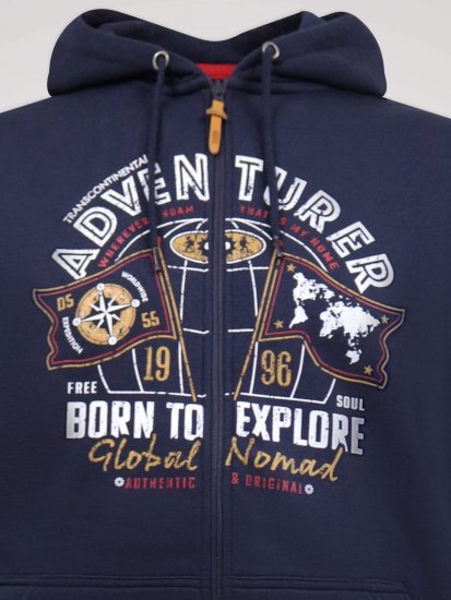 D555 Hector Adventurer Printed Zip Through Hoody Albastru marin - Pulovere & hanorace - Pulovere & Hanorace Bărbați Mărimi Mari