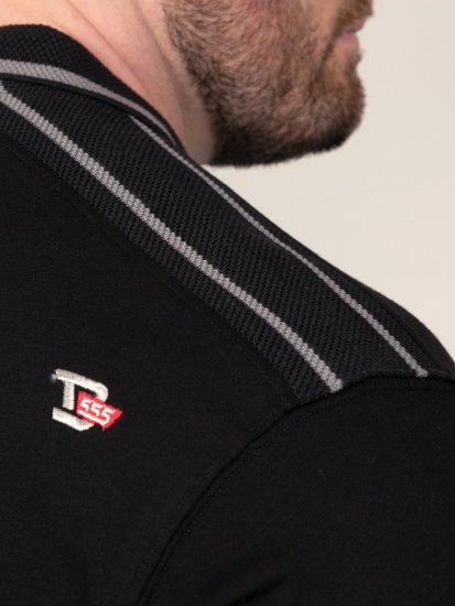D555 Potts Jersey Polo With Jacquard Collar & Cuffs Negru - Tricouri polo - Tricouri Polo Bărbați Mărimi Mari