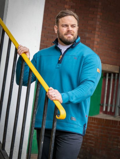 D555 Conway 1 1/4 Zip Neck Fleece Sweatshirt With Bear Logo Teal - Pulovere & hanorace - Pulovere & Hanorace Bărbați Mărimi Mari