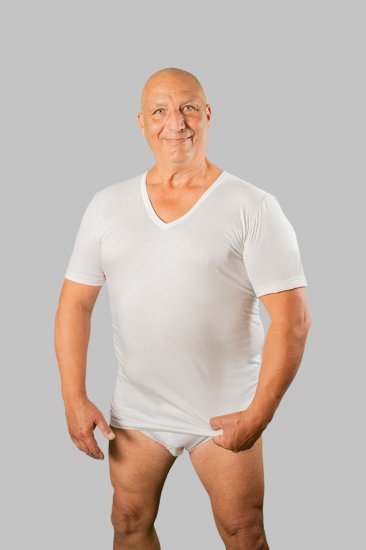 20 Nodi Short Sleeve V-Neck in Combed Cotton Jersey White - Lenjerie intimă & costum baie - Lenjerie Intimă Bărbați Mărimi Mari