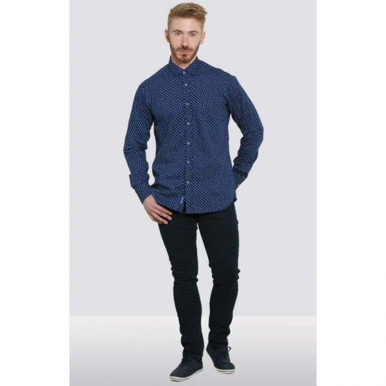 D555 Bainton Long Sleeve Shirt Navy - Cămăși - Cămăși Bărbați Mărimi Mari