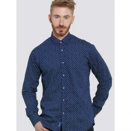 D555 Bainton Long Sleeve Shirt Navy - Cămăși - Cămăși Bărbați Mărimi Mari