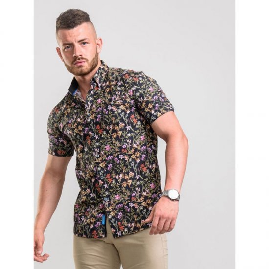 D555 Emmet Floral Shirt Black - Cămăși - Cămăși Bărbați Mărimi Mari