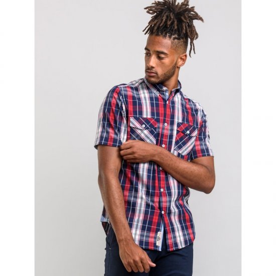 D555 Terell Shirt Navy/Red - Cămăși - Cămăși Bărbați Mărimi Mari