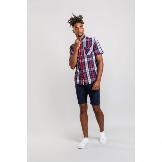 D555 Terell Shirt Navy/Red - Cămăși - Cămăși Bărbați Mărimi Mari