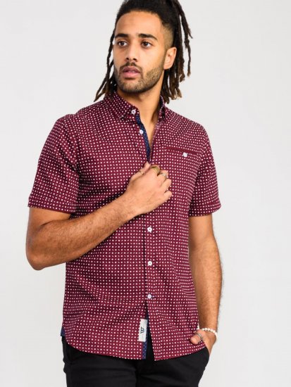 D555 Hillcrest S/S Micro Ao Print Shirt Burgundy - Cămăși - Cămăși Bărbați Mărimi Mari