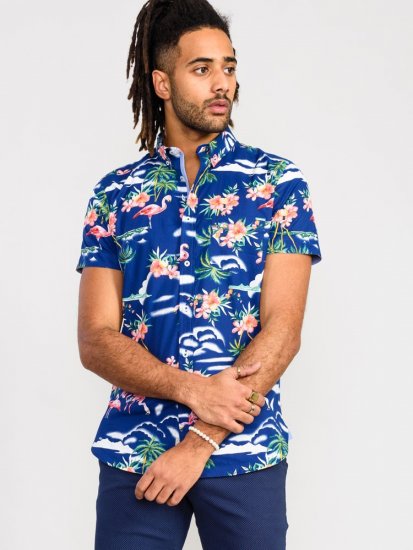 D555 Durham Flamingo Hawaiian Ao Print Shirt - Cămăși - Cămăși Bărbați Mărimi Mari