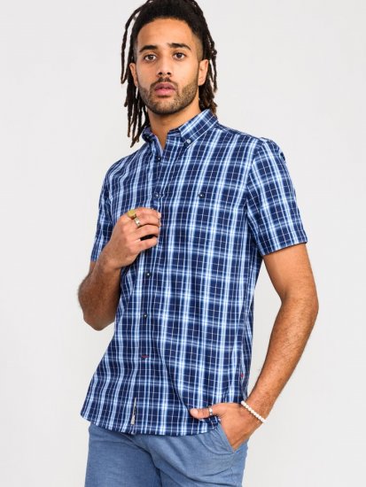 D555 Walcot Check Button Down Collar S/S Shirt Navy - Cămăși - Cămăși Bărbați Mărimi Mari