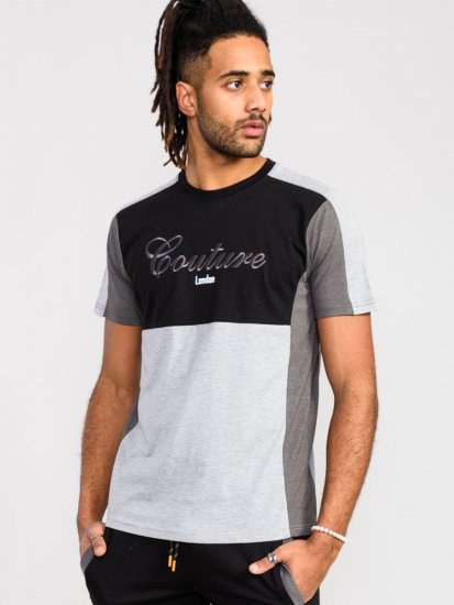D555 Felix Couture Crew Neck Cut And Sew T-Shirt Black/Charcoal - Tricouri - Tricouri Bărbați Mărimi Mari