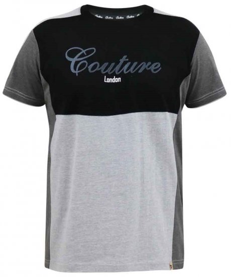 D555 Felix Couture Crew Neck Cut And Sew T-Shirt Black/Charcoal - Tricouri - Tricouri Bărbați Mărimi Mari