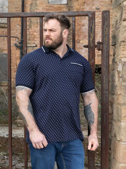 D555 Reid AOP Polo With Jacquard Collar, Pocket And Cuffs Albastru marin - Tricouri polo - Tricouri Polo Bărbați Mărimi Mari