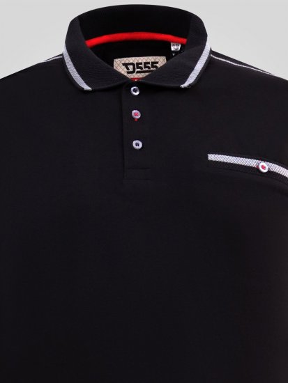 D555 Potts Jersey Polo With Jacquard Collar & Cuffs Negru - Tricouri polo - Tricouri Polo Bărbați Mărimi Mari