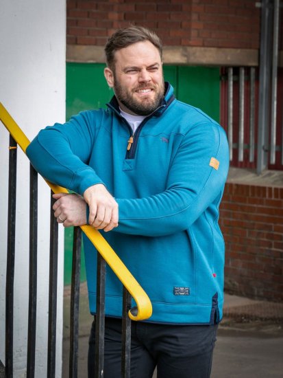 D555 Conway 1 1/4 Zip Neck Fleece Sweatshirt With Bear Logo Teal - Pulovere & hanorace - Pulovere & Hanorace Bărbați Mărimi Mari