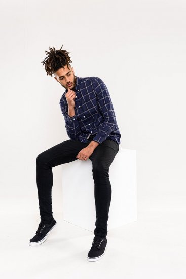 D555 Townsville Check Button Down Collar Shirt Navy - Cămăși - Cămăși Bărbați Mărimi Mari