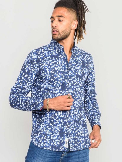 D555 Harrow AOP Shirt Blue - Cămăși - Cămăși Bărbați Mărimi Mari