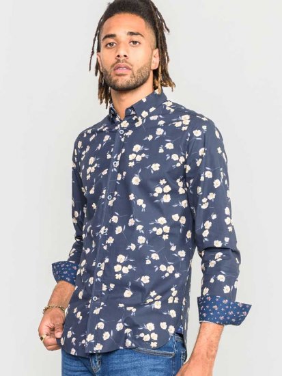 D555 Rooksey Floral Print Shirt Navy - Cămăși - Cămăși Bărbați Mărimi Mari
