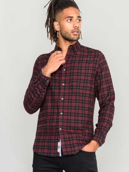 D555 Holton Dark Red Checked Flannel Shirt - Cămăși - Cămăși Bărbați Mărimi Mari