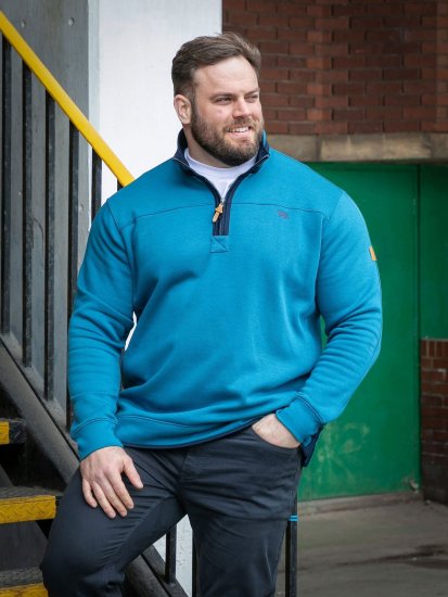 D555 Conway 1 1/4 Zip Neck Fleece Sweatshirt With Bear Logo Teal - Pulovere & hanorace - Pulovere & Hanorace Bărbați Mărimi Mari