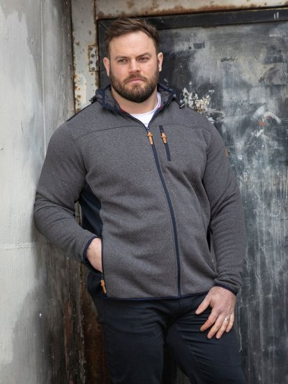 D555 Conrad Detachable Hood Bonded Fleece Zip Through Hoody TALL Albastru marin - TALL pulovere - Bluze și hanorace TALL