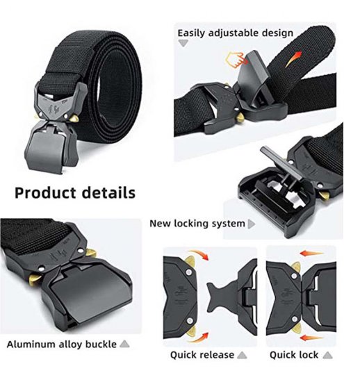 D555 Dale Tactical Stretch Webbing Belt with Heavy Duty Quick Release Buckle Black - Curele - Curele Bărbați Mărimi Mari