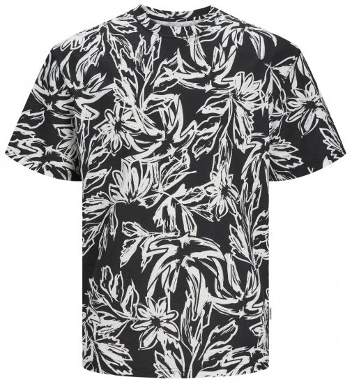 Jack & Jones JORLAFAYETTE AOP T-Shirt Black - Tricouri - Tricouri Bărbați Mărimi Mari