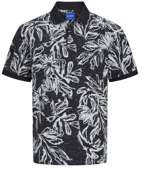 Jack & Jones JORLAFAYETTE AOP Polo Black - Tricouri polo - Tricouri Polo Bărbați Mărimi Mari