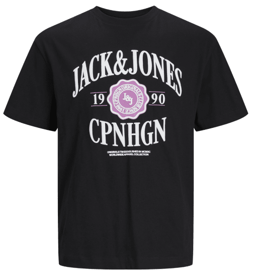 Jack & Jones JORLUCCA BRANDING T-Shirt Black - Tricouri - Tricouri Bărbați Mărimi Mari