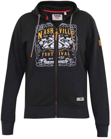 D555 KNEBWORTH Full Zip Hoody With Chest Print Black - Pulovere & hanorace - Pulovere & Hanorace Bărbați Mărimi Mari