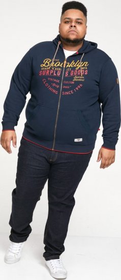 D555 WORCESTER Full Zip Hoody With Brooklyn Chest Print - Pulovere & hanorace - Pulovere & Hanorace Bărbați Mărimi Mari