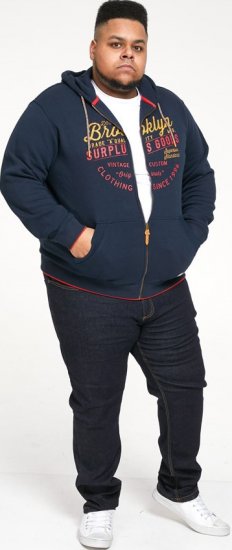 D555 WORCESTER Full Zip Hoody With Brooklyn Chest Print - Pulovere & hanorace - Pulovere & Hanorace Bărbați Mărimi Mari