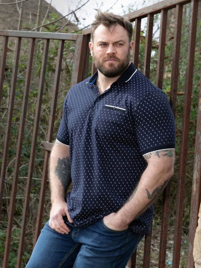 D555 Reid AOP Polo With Jacquard Collar, Pocket And Cuffs Albastru marin - Tricouri polo - Tricouri Polo Bărbați Mărimi Mari