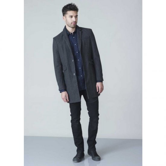 D555 Terry Checked Overcoat Charcoal - Geci - Geci Bărbați Mărimi Mari