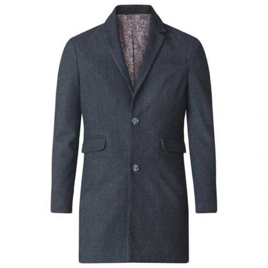 D555 Terry Checked Overcoat Charcoal - Geci - Geci Bărbați Mărimi Mari