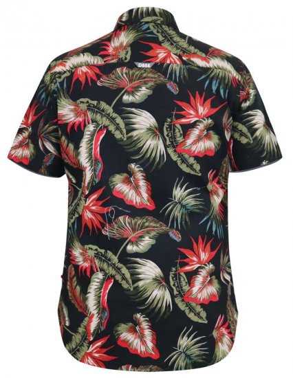 D555 LENNOX Hawaiian AO Print Shirt Black - Cămăși - Cămăși Bărbați Mărimi Mari