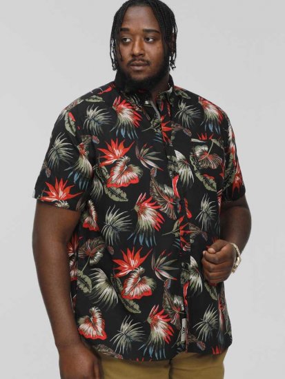D555 LENNOX Hawaiian AO Print Shirt Black - Cămăși - Cămăși Bărbați Mărimi Mari