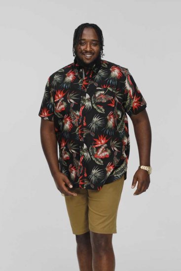 D555 LENNOX Hawaiian AO Print Shirt Black - Cămăși - Cămăși Bărbați Mărimi Mari