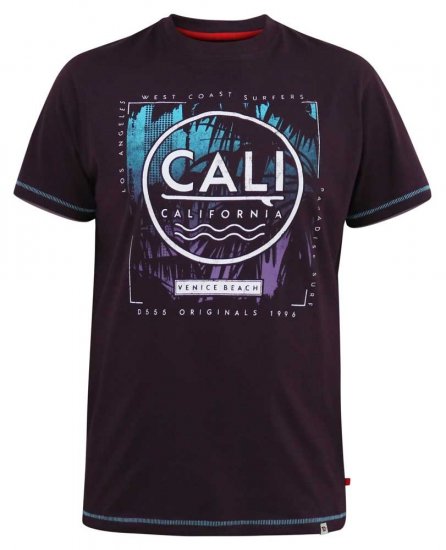 D555 NOVA Cali Surf Printed Crew Neck T-Shirt Plum - Tricouri - Tricouri Bărbați Mărimi Mari