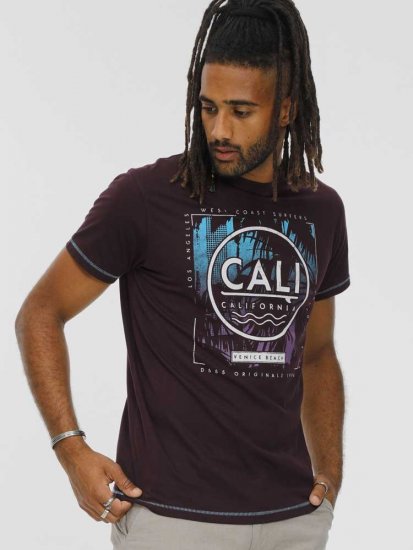 D555 NOVA Cali Surf Printed Crew Neck T-Shirt Plum - Tricouri - Tricouri Bărbați Mărimi Mari