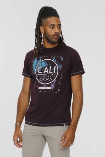 D555 NOVA Cali Surf Printed Crew Neck T-Shirt Plum - Tricouri - Tricouri Bărbați Mărimi Mari