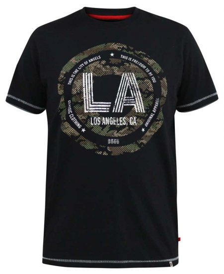 D555 BENNY LA Camo Printed Crew Neck T-Shirt Black - Tricouri - Tricouri Bărbați Mărimi Mari