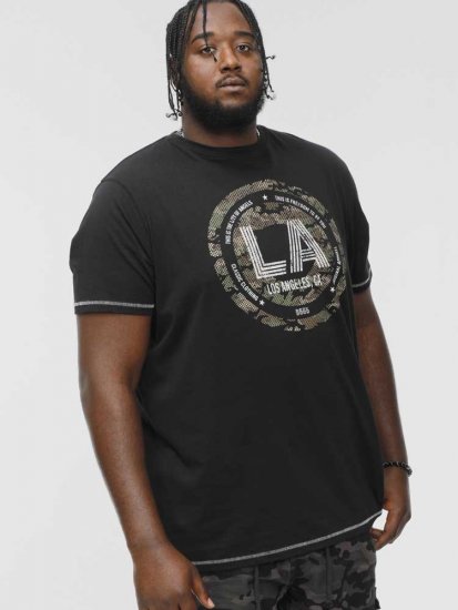 D555 BENNY LA Camo Printed Crew Neck T-Shirt Black - Tricouri - Tricouri Bărbați Mărimi Mari