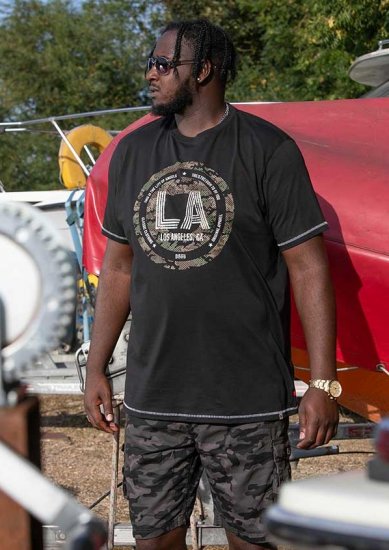 D555 BENNY LA Camo Printed Crew Neck T-Shirt Black - Tricouri - Tricouri Bărbați Mărimi Mari