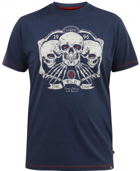 D555 COOK Trio Of Skulls Printed Crew Neck T-Shirt Slate Blue - Tricouri - Tricouri Bărbați Mărimi Mari