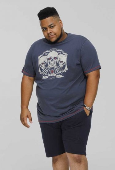 D555 COOK Trio Of Skulls Printed Crew Neck T-Shirt Slate Blue - Tricouri - Tricouri Bărbați Mărimi Mari
